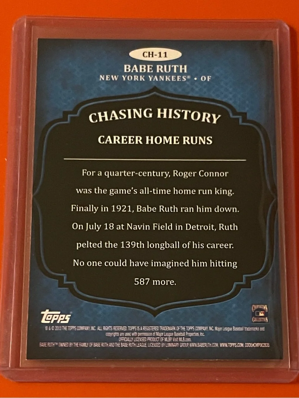 Babe Ruth #CH-11 2013 Topps Chasing History Baseball Trading Card